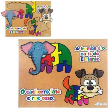 Imagem de jogo de encaixe didatico elefante e cachorro de madeira mdf com 13 pec