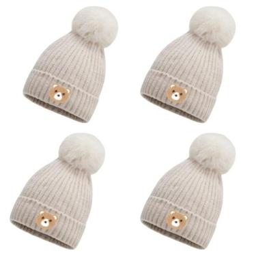 Imagem de kit 4 toucas gorro infantil de pompom bichinho para menino menina forr