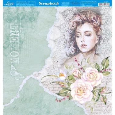 Imagem de Papel para Scrapbook Dupla Face SD-871 - Dama e Rosas com Fundo Verde 