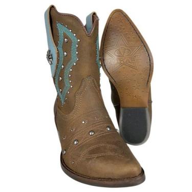Imagem de Bota Texana Feminina Vimar Bico Fino Cano Médio Couro Fóssil Castanho 