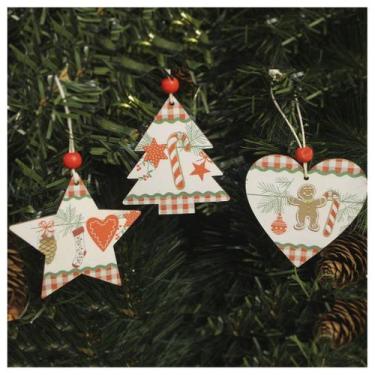 Imagem de Kit 6 Enfeites Pendentes Para Árvore De Natal Em MDF 7cm - Genérico