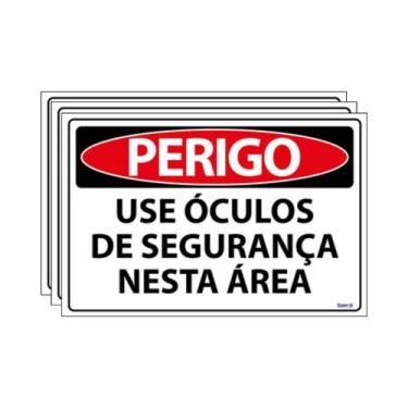 Imagem de Combo 3 Placas De Sinalização Perigo Use Óculos De Segurança Nesta Áre