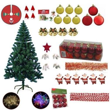 Imagem de Árvore De Natal Verde 1,50m 320 Galhos Decorada 122 Itens Pisca Pisca 