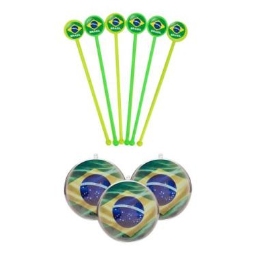 Imagem de Kit Torcida Brasil 20 Esferas Acrílicas + 20 Mexedor Neon - Russo Art
