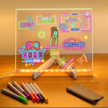 Imagem de Lousa Mágica LED Quadro Luminoso Acrílico Infantil Canetas Coloridas P