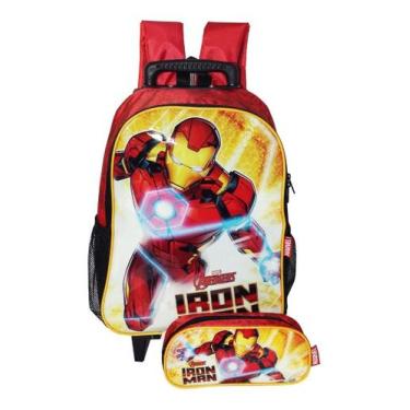 Imagem de Kit Mochila Homem De Ferro Infantil Masculina Rodinhas Estoj - Luxcel