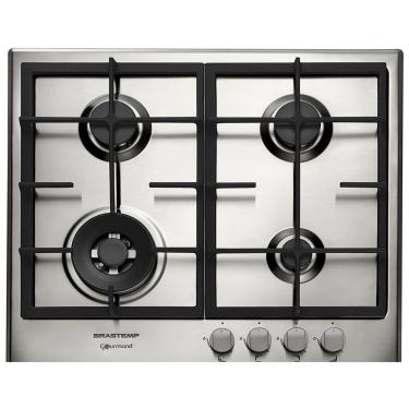 Imagem de Cooktop a Gás Brastemp BDK60DR 4 Bocas Inox Duplachama Trempe Ferro Fundido Acendimento Superautomático 220V