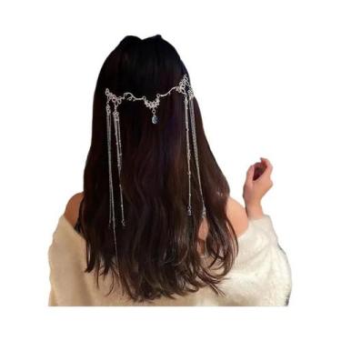 Imagem de Tiara Feminina Retrô De Luxo Com Cristais E Borlas, Adorno De Cabelo C