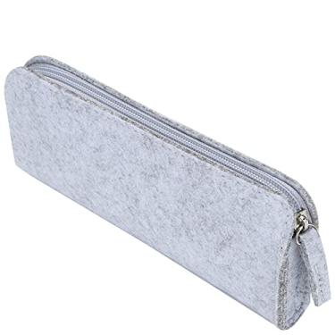 Imagem de Bolsa de caneta, bolsa de lápis com zíper design à prova de poeira para escola para estudantes para adultos(Saco de armazenamento cinza claro)