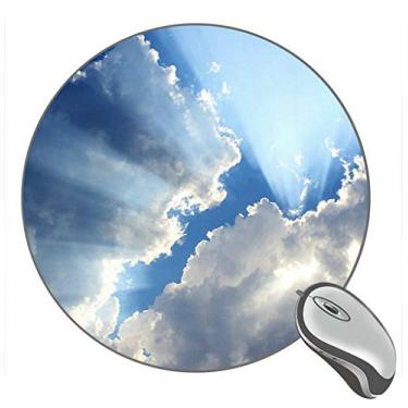 Imagem de Mouse pad de borracha para jogos Blue Sky White Nuds Sun Rays redondos