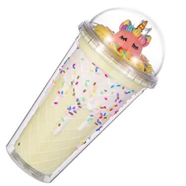 Imagem de Copo de viagem de pata de gato com canudo rosa copo de festa copo de gelo congelante caneca de presente para aniversário (creme amarelo unicórnio, 450 ml)