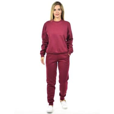 Imagem de Conjunto moletom flanelado blusão básico e calça punho feminino