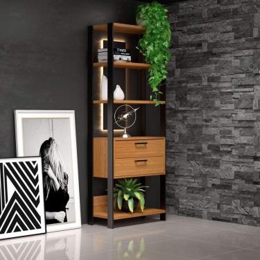 Imagem de Estante Torre 2 Gavetas E91 Dalla Costa Freijó/Preto Fosco