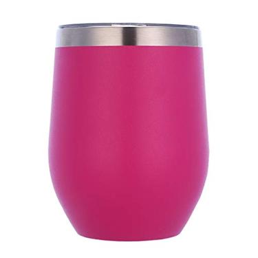 Imagem de Gteller Copo de vinho de aço inoxidável de 354 ml, copos sem haste com tampa, caneca de viagem com isolamento de parede dupla, perfeita para vinho, café, bebidas, champanhe, coquetéis (rosa rosa)