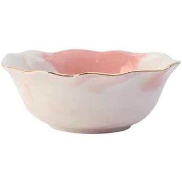 Imagem de QJZZO Tigela de sopa ouro europeu mármore cerâmica prato de jantar arroz salada macarrão tigela de sopa molho de porcelana prato de sushi prato de peixe tigelas de cereais rosa
