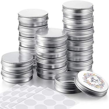 Imagem de Latas de metal com tampas de 56 g latas redondas latas de doces com 10 folhas adesivos para salve Spice Candies Candles Cozinha Armazenamento de escritório (prata)