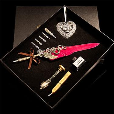 Imagem de HIOD Caneta-tinteiro caixa de presente caneta tinteiro vintage conjunto de canetas-tinteiro caneta tinteiro tinta materiais de escritório canetas de tinta para escrever, vermelho