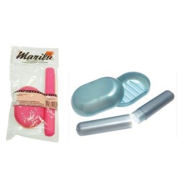 Imagem de Kit higiene porta escova dental + saboneteira para viagem colorido