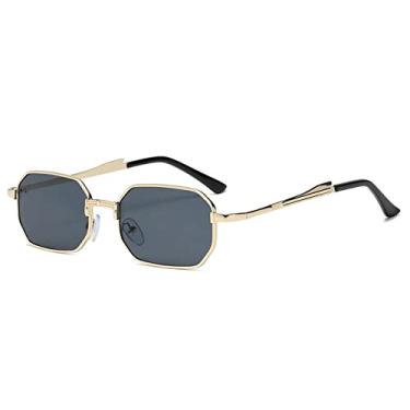 Imagem de Óculos de sol masculinos estreitos moda retangular feminino metal óculos de sol de luxo óculos clássicos UV400, cinza dourado, A