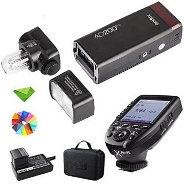 Imagem de GODOX AD200 Pro AD200Pro 200Ws com gatilho de flash Xpro-N para Nikon 2.4G 1/8000 HSS, 500 flashes de potência total, reciclagem de 0,01-1,8s, bateria de 2900mAh, lâmpada nua/monoluz