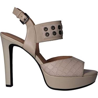 Imagem de Geox Sandálias femininas de salto anabela com bico aberto, Creme bege C5002, 9.5