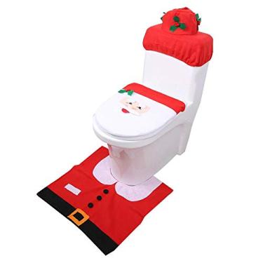Imagem de Conjunto de capa de vaso sanitário, capa de vaso sanitário de Natal requintada à prova de poeira, Papai Noel de cores brilhantes para decoração de casa decoração de natal