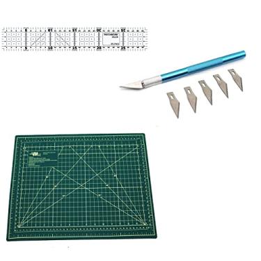 Imagem de Kit Base de Corte 45x30 Verde + Regua 05x30 + Estilete De Precisão