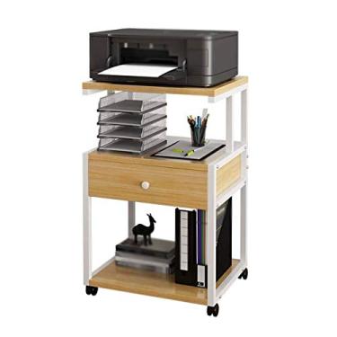 Imagem de Suporte de impressora de 3 camadas de suporte de impressora de chão moldura de metal, mesa de impressora móvel, para sala de estar de escritório suporte de scanner de máquina de fax com 1 gaveta (preto) suporte de impressora para mesa (cor: bege)