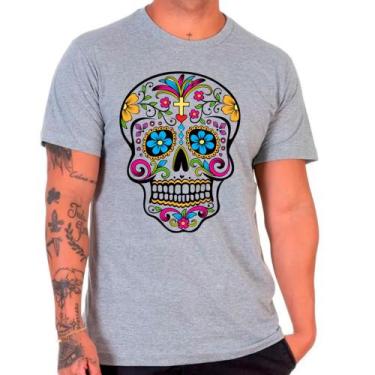 Imagem de Camiseta Caveira Mexicana Skull Cinza Masculina02 - Design Camisetas