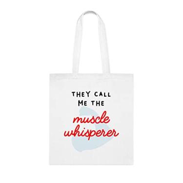 Imagem de They Call Me The Muscle Whisperer, sacola divertida, bolsa de ombro, bolsas reutilizáveis, cesta de Natal de aniversário, ideia de presente, Branco