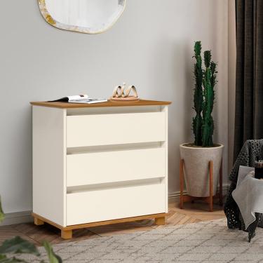Imagem de Mesa de Cabeceira Mini Cômoda 3 Gavetas Luxo EJ Móveis Off White Freijó