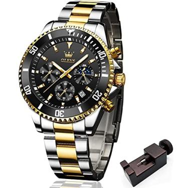 Imagem de Relógio masculino OLEVS, cronógrafo, à prova d'água, luminoso, analógico, de quartzo, clássico, para negócios, esportivo, Preto, dourado, prateado