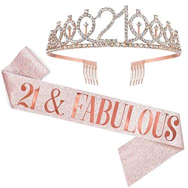 Imagem de UVATAHONA Faixa de aniversário de 21 anos e tiara para meninas, conjunto fabuloso de faixa e coroa de aniversário de 21 anos, presentes de feliz aniversário de 21 anos para meninas, suprimentos e