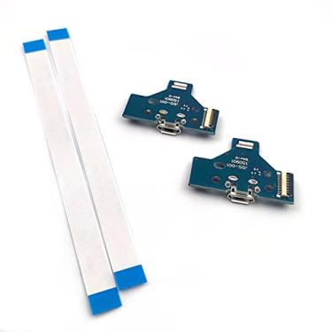 Imagem de FainWan 2 peças JDS-001 Conjunto de porta de carregamento de substituição 14 pinos para PS4 DualShock 4, módulo conector de placa de carregador adaptador micro USB para controle Playstation DS4, cabo flexível