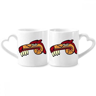 Imagem de Conjunto de canecas de porcelana para casal, desenho de arte abstrata indiana, cabeça de animal, coração