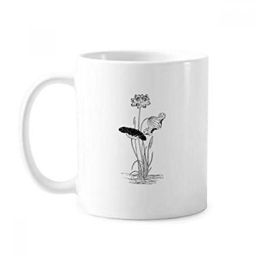 Imagem de Flor de lótus Água Preto Branco Planta Caneca Cerâmica Café Porcelana Utensílios de Mesa