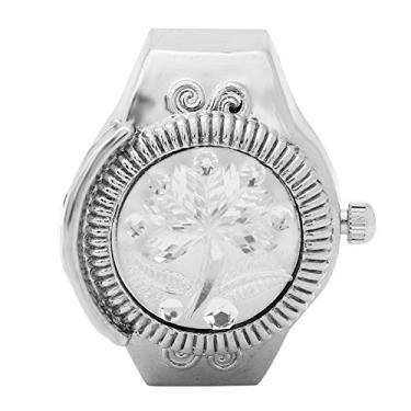 Imagem de Relógio automático de dedo anel de relógio flip up capa redonda flor rosa relógio de dedo feminino relógio de quartzo relógio esportivo, relógios com pulseiras mutáveis(白色)