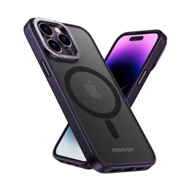 Imagem de MOMAX Capa de telefone magnética, capa de telefone com ímã fosco translúcido com moldura de câmera de liga de alumínio, capa fina para iPhone 14 Pro Max com ímã, compatível com capa