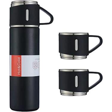 Imagem de Garrafa de Água Café Térmica Squeeze com 2 Canecas 500 ml (Preto)