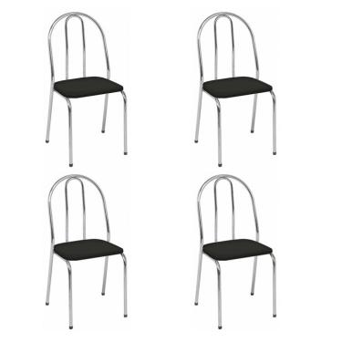 Imagem de Conjunto com 4 Cadeiras Estér Cromado e Preto