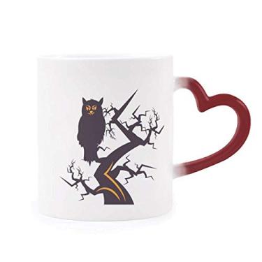 Imagem de Caneca sensível ao calor de Halloween coruja olho de árvore vermelha muda de cor