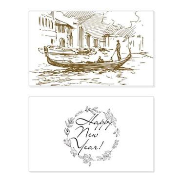 Imagem de River Boat Landmark Sketch Paisagem Ano Novo Festival Cartão Bless Mensagem Presente