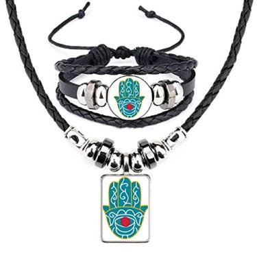 Imagem de Conjunto de joias de couro com estampa de arte de olho vermelho à mão com estampa do Egito