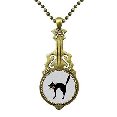 Imagem de DIYthinker Colar de Halloween de gato preto assustador com pingente de guitarra antiga