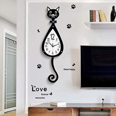 Imagem de Relógio de parede gato, decoração da sala de arte da personalidade decorativa operada por bateria silenciosa sem tique-taque, 29 pol.