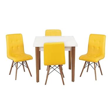 Imagem de Conjunto Mesa de Jantar Luiza 80cm Branca com 4 Cadeiras Gomos - Amarelo