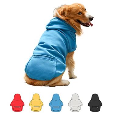 Imagem de SEIS Moletom grande para cães com bolso, roupas quentes para animais de estimação com chapéu, casaco de fantasia Golden Retriever para inverno, outono, primavera (azul, 3GG (circunferência do peito 70