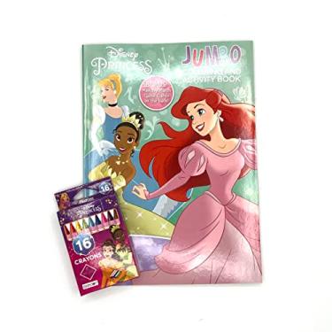 Imagem de Disney Livro de colorir e atividades de princesa - Pequena Sereia Ariel - Cinderela - 16 cores de giz de cera - Jumbo 64 páginas - Cartão de jogo de memória bônus