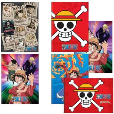 Imagem de Kit 5 Caderno Brochurão One Piece + 1 Desenho 80 Folhas Tilibra