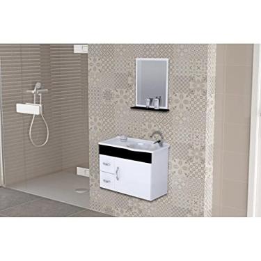 Imagem de Conjunto Gabinete de Banheiro Suspenso 55cm 2 Gavetas e 1 Porta Cuba e Espelheira Siena Preto